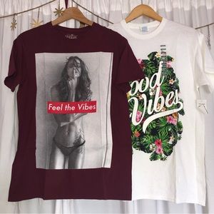 Young Wild Feel the Vibes Burgundy Shirt & White Good Vibes T-shirt